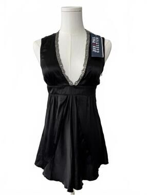 NWT Jean Paul Gaultier Y2K Black Silk Chainmail Plunge XS